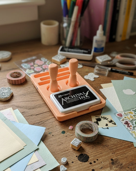 Ranger Archival Ink pad with wooden handle on a white background