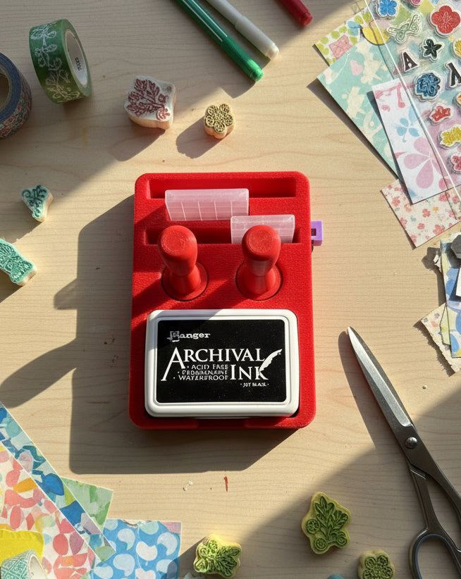 Red archival ink pad with 'Ranger' branding on a white background