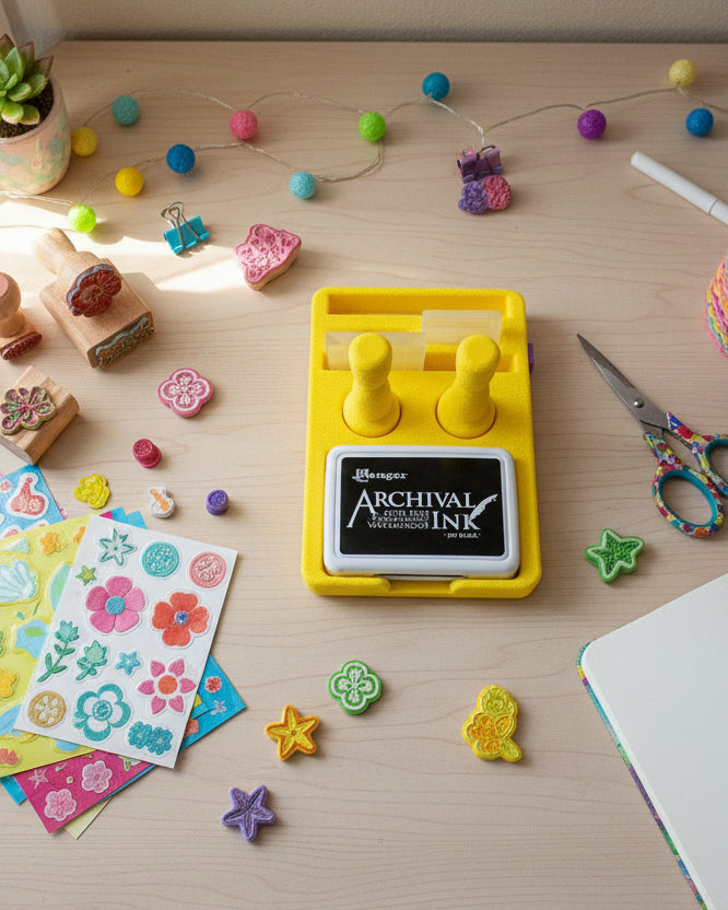 Yellow ink pad with 'Archival Ink' label on a white background