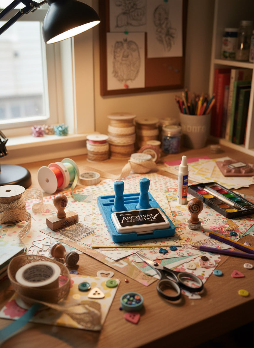 Ranger Archival Ink pad with blue applicator on a white background